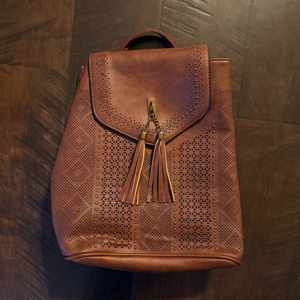 💛 Revive Vintage Brown Leather Backpack Western Boho Fringe NWT OS